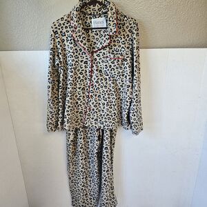 Hanes Legacy Stretch Fleece Notch Collar Pajama Lounge Set Sz L Cozy Comfy D555